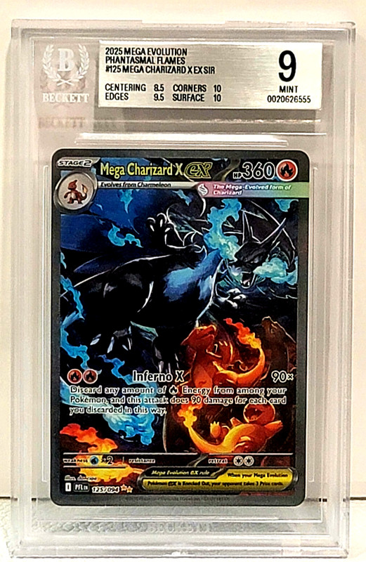 BGS 9 DOUBLE 10 Mega Charizard X Ex 125/094 SIR Phantasmal Flames Hidden Gem Min