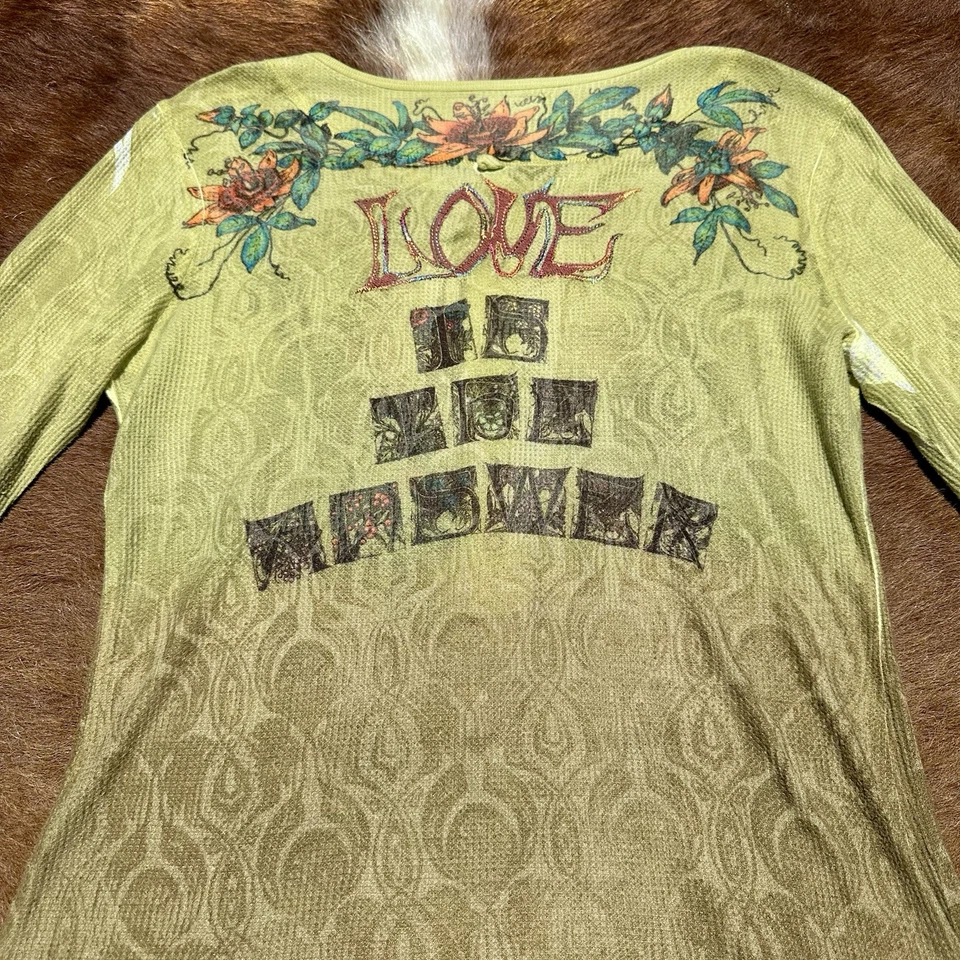 Vintage Y2K Butterfly Dropout Long Sleeve Top USA Love Floral Fairy S Henley EUC - Image 4 of 4