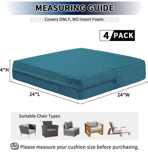 4 Waterproof Outdoor Cushion Covers for Patio Furniture 24x24x4 inch - Teal - Picture 6 of 7