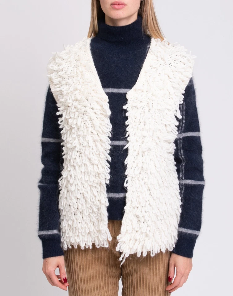 GEORGE J. LOVE Gilet Size L Alpaca & Wool Blend Crochet Loop Knit Fringes - Image 3 of 4