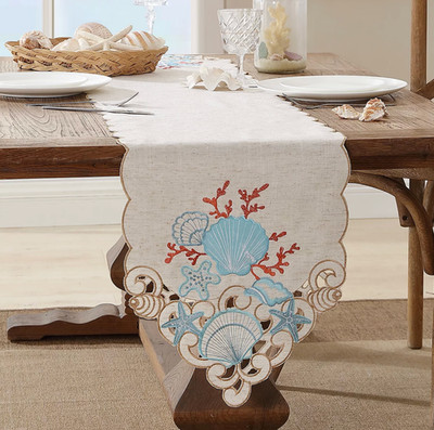 ELRENE ASBURY CUTWORK FABRIC OFF WHITE TABLE RUNNER 13'' x 70'' 100% POLYESTER NEW