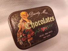 Vintage Keller Charles Chocolates*Frosted Candy Tin*Dainty Miss*Hong Kong*