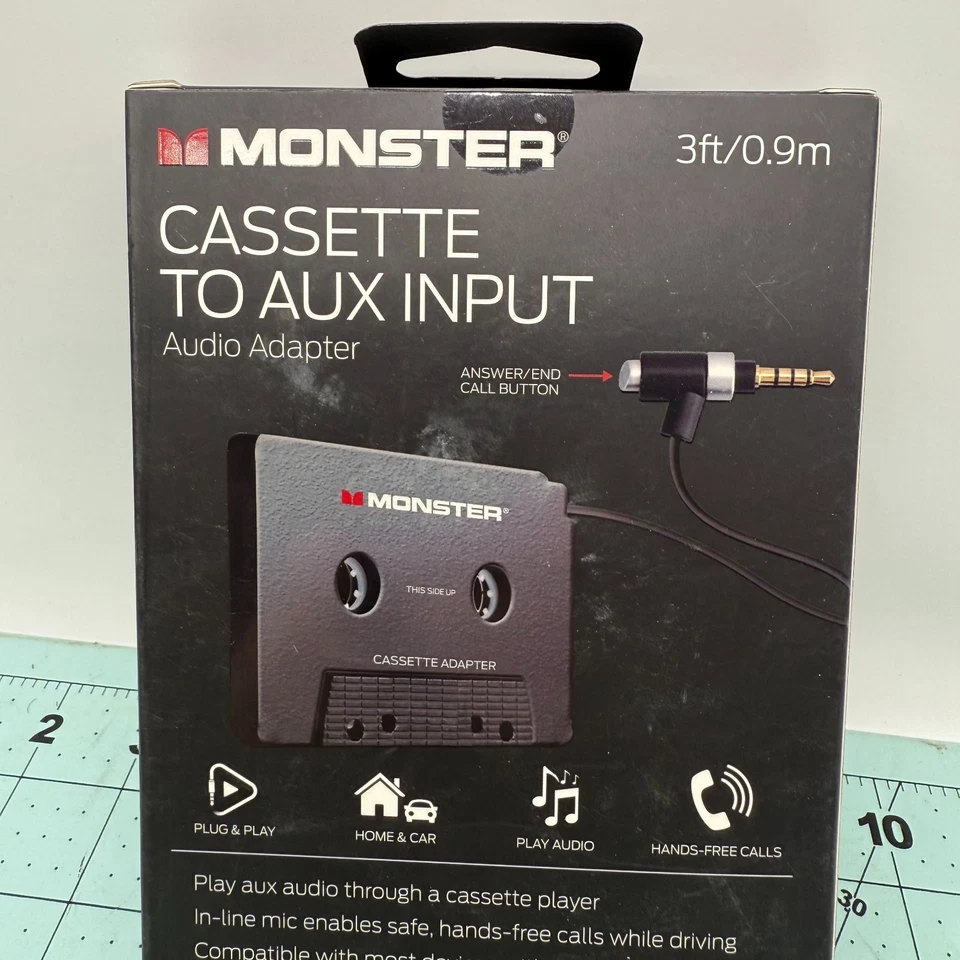 MONSTER Cassette to 3.5mm Aux Input Audio Adapter Hands Free Calling Home Car - Image 3 of 4