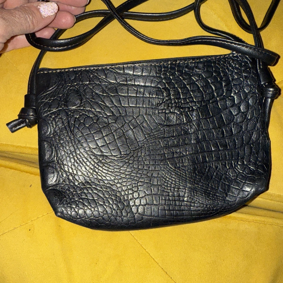 Bolso de mano vintage de cuero negro y cocodrilo. Cartera Bolso de Hombro. Foto 4 de 4