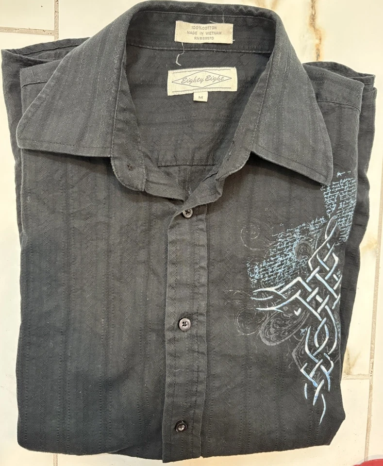 Eighty Eight Archive IfSixWasNine Black Button Up Goth Cross Poem Graphic-M - Image 4 of 4