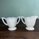 Vintage Imperial Glass Company "pot of Roses" Milk Glass Sugar and Creamer Mini