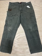Vintage Wrangler Riggs Pants Green Ripstop Carpenter Double Knee Size 38x32
