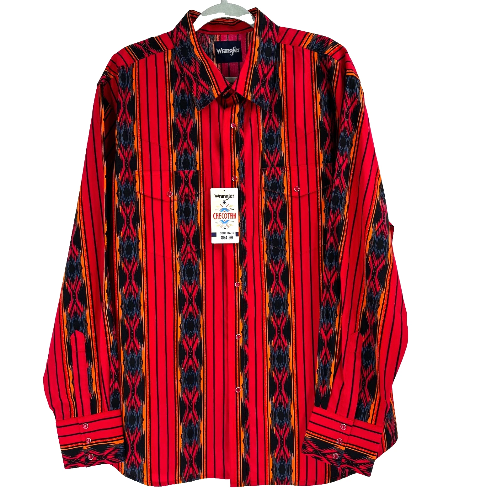Wrangler Men's Checotah Southwestern Striped Pearl Snap Shirt XL Red Cowboy NEW