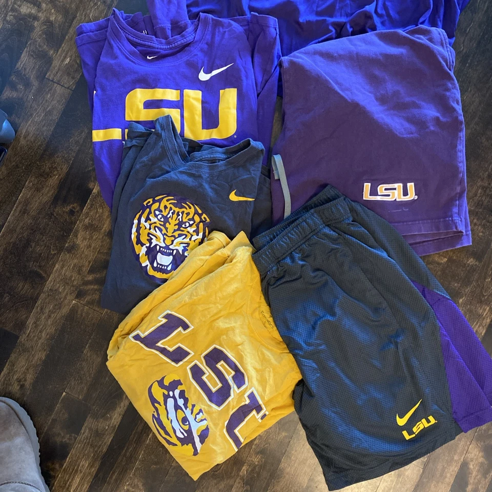 LSU Tigers NCAA Vintage Lot of 6.  Golf Shirt - L, 3 Long Sleeve t’s XL & Shorts - Image 2 of 4