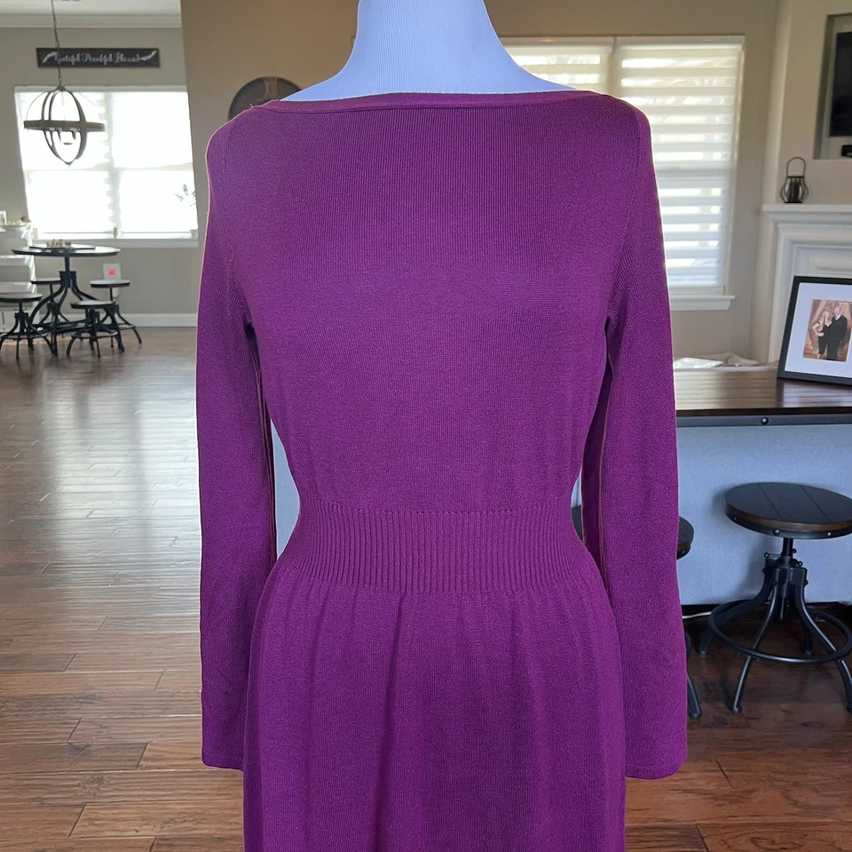 Vestido Laundry by Shelli Segal para mujer talla grande campana mangas a presión cuello barco vino Foto 3 de 4