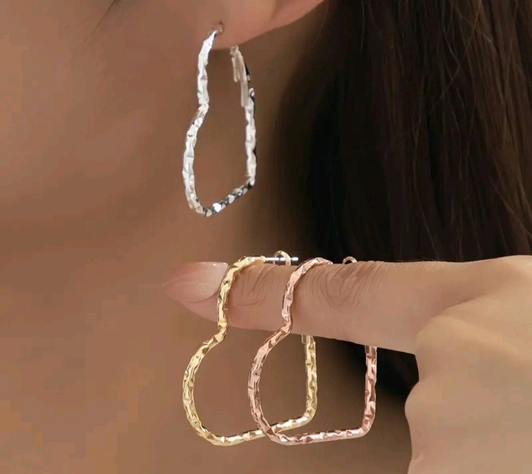 Rose Gold Gold Silver Heart Hoop Earrings Set of 3 Pairs-image