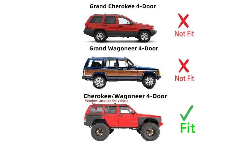 Se adapta a Jeep Cherokee/Wagoneer 4 puertas pasajero cuarto lado derecho ventana vidrio Foto 3 de 4