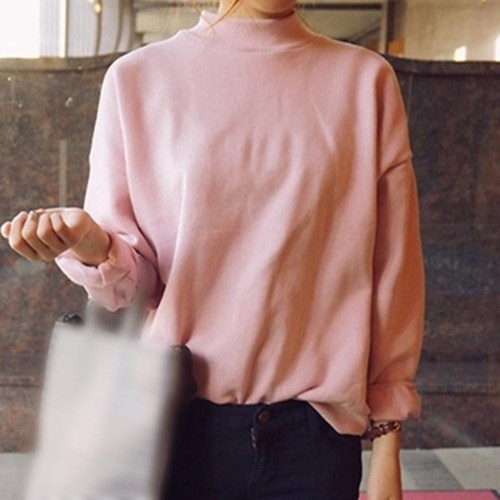 Women's Casual Long Sleeved Hoodie Solid Color High Neck for Home Wear - Picture 10 of 19