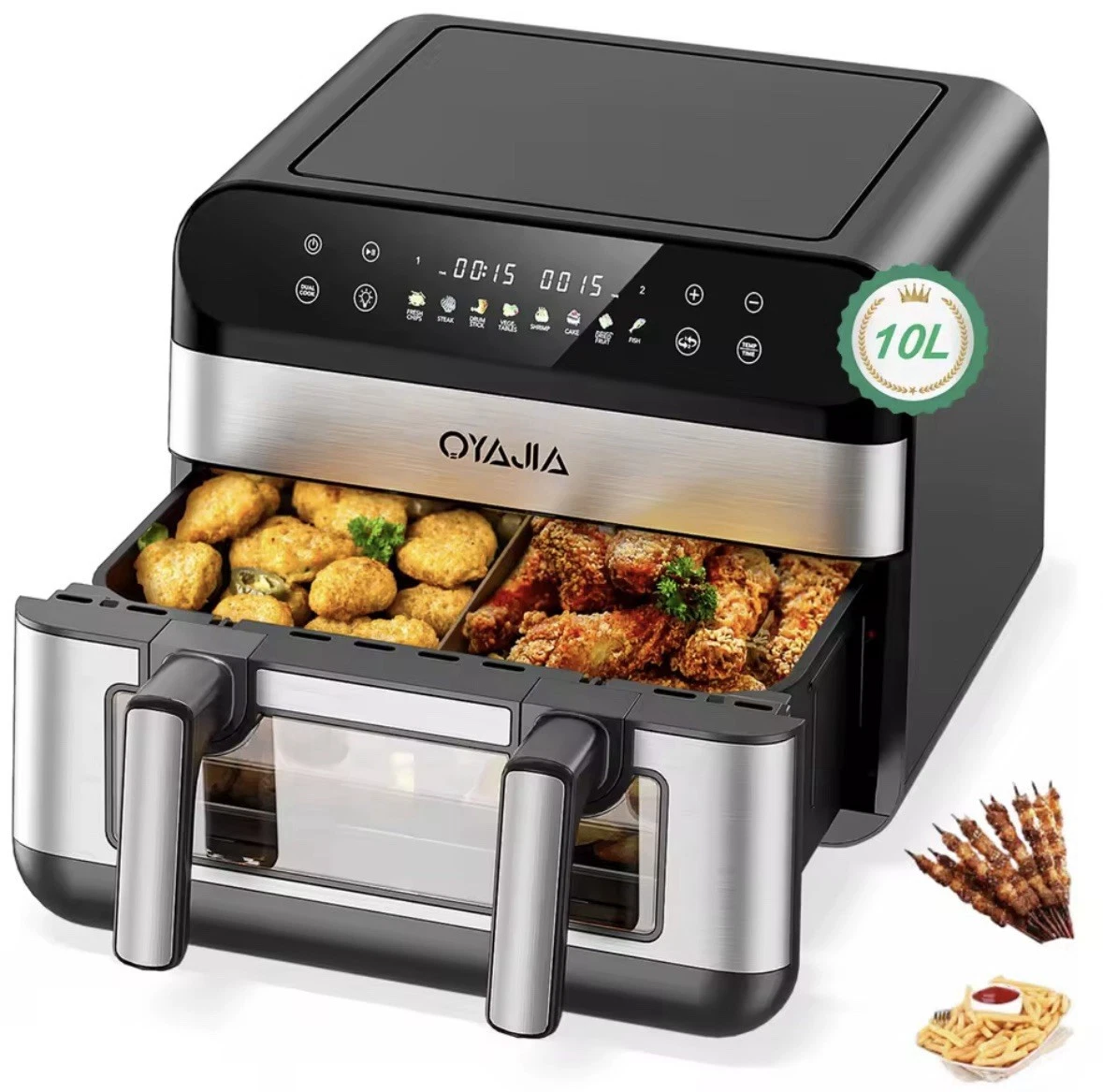 Dual Air Fryer 10 Litres XXL-Double Basket with Divider & Easy View Windows
Opens in a new window or