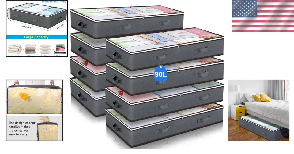 Organizador debajo de la cama 90L, tela gruesa, ventana transparente (paquete de 8) Foto 2 de 4