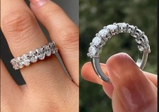 14k White Gold 1 Ct Round  1.25 Ct Oval Cut Moissanite Wedding Band