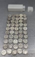 Roosevelt dimes roll of 50, 90% silver circulated mixed full date $5 face