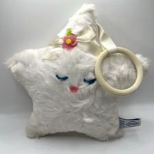 Vintage Eden Musical Star Plush White Wind Up Sleepy Face Bow  Flower- Tested