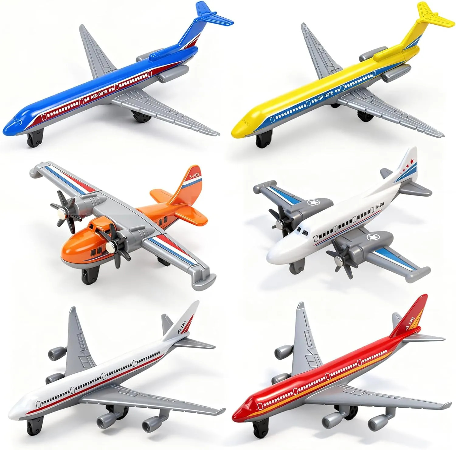6 Pack Die Cast Airplane Toys Alloy Aircraft Models Kids Play Vehicles Party...