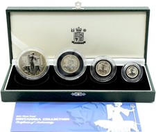 Coin Silver Proof 2001 Britannia 1oz - 1/10oz Set Collection Box Coa