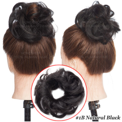 100% REMY ECHTHAAR Haargummi Dutt Haarknoten Zopf Bun Ponytail Clip In Haarteile