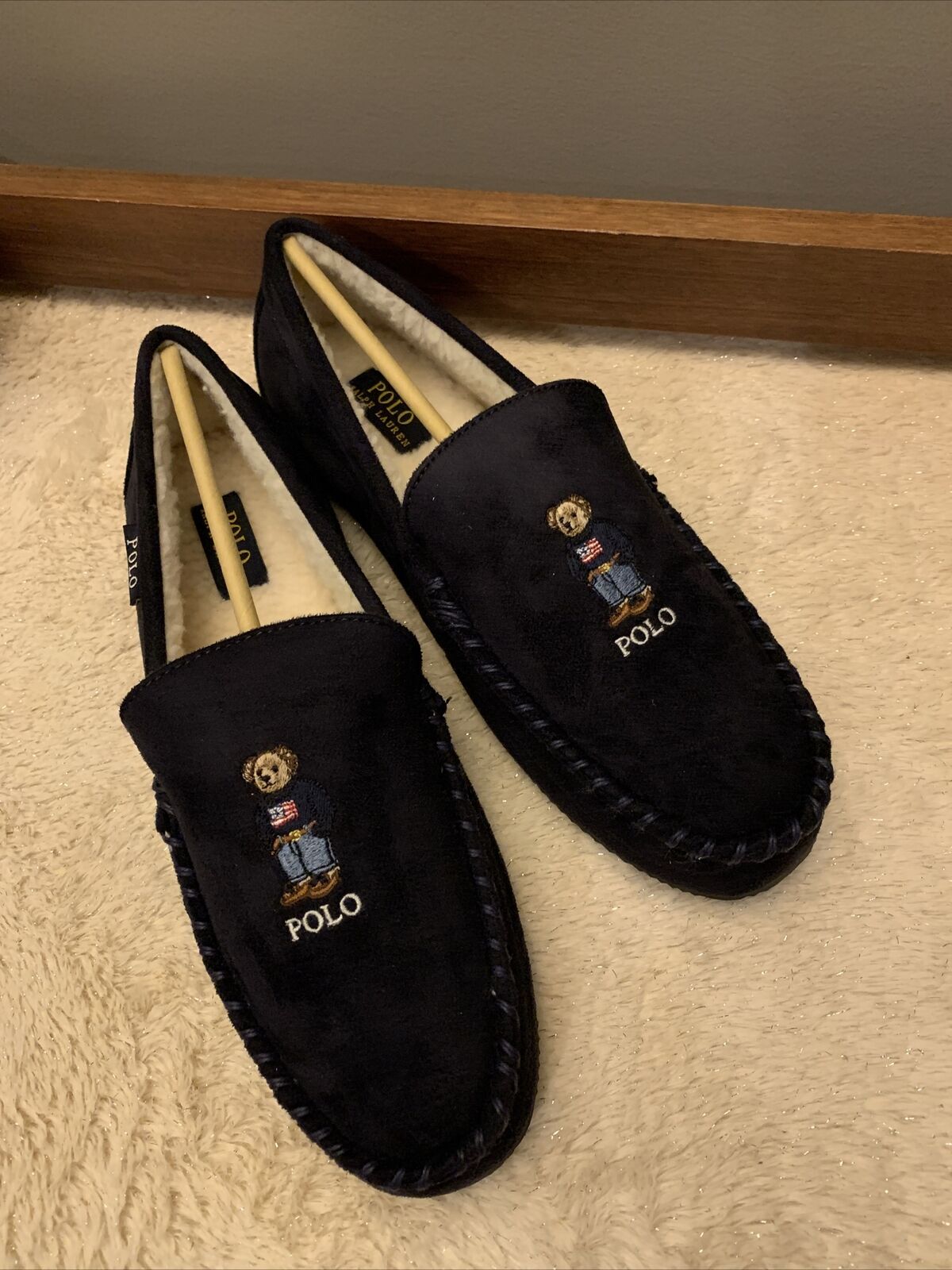 Polo Ralph Lauren slippers with american bear in tan | ASOS