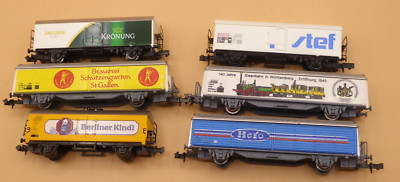 Minitrix N, Roco, Arnold N Lot Of 6 Covered Freight Cars Good, Used