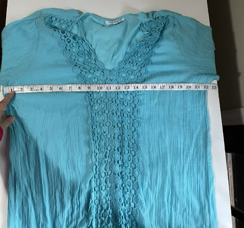 Blue Island Womens Boho Beach Top Size XL Blue 3/4 Sleeves Lace Details - Picture 6 of 16