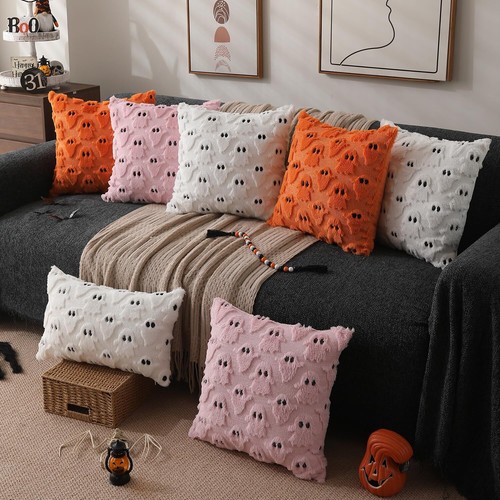 Set of 2 Halloween Pillow Covers 18x18 Inch Soft Plush Cushion Case for Couch - 第 2/5 張圖片
