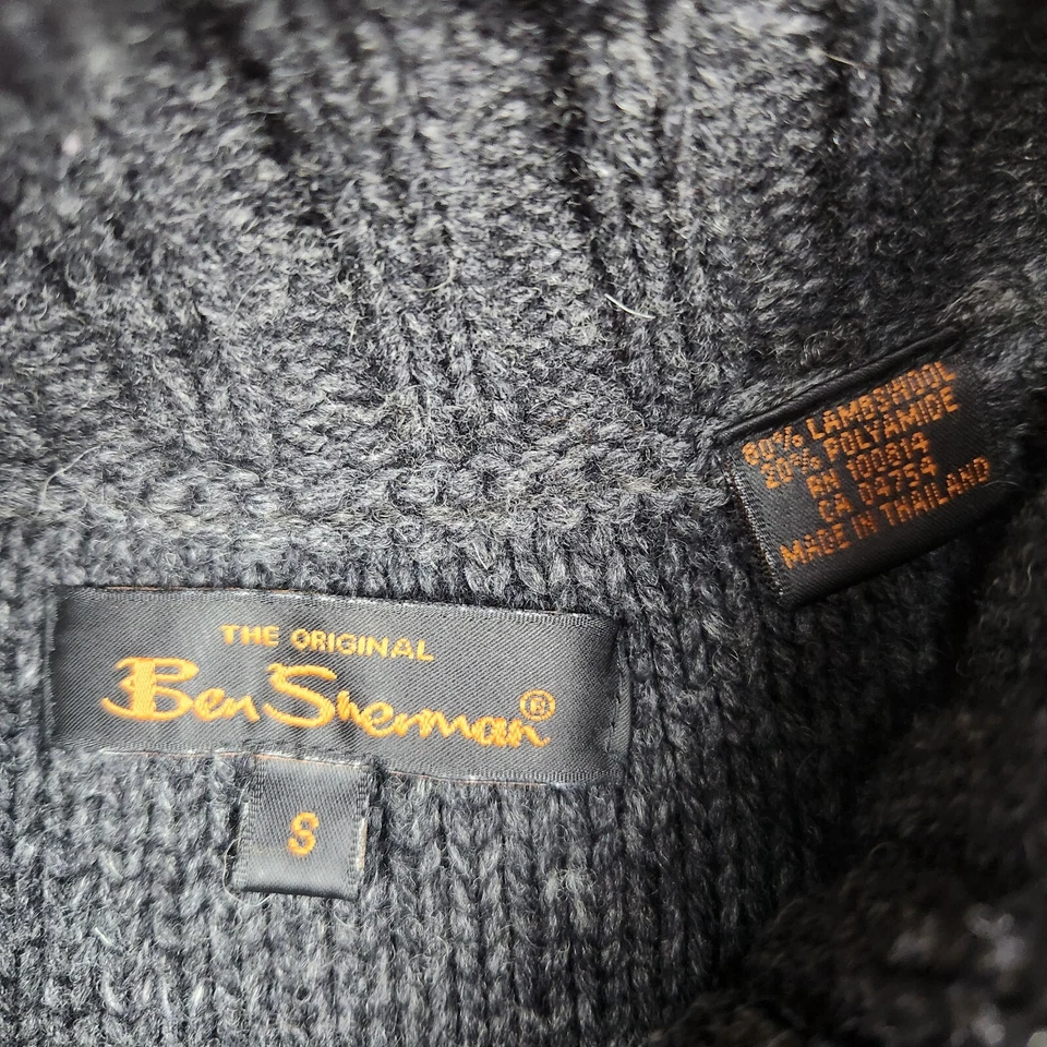 Suéter Ben Sherman Gris Adulto S Lana de Cordero Botón Frontal Cárdigan Tejido con Cable Foto 3 de 4