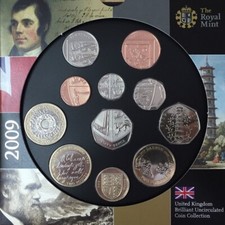 2009 BRILLIANT UNCIRCULATED COIN COLLECTION - UNITED KINGDOM - BU COIN YEAR SET