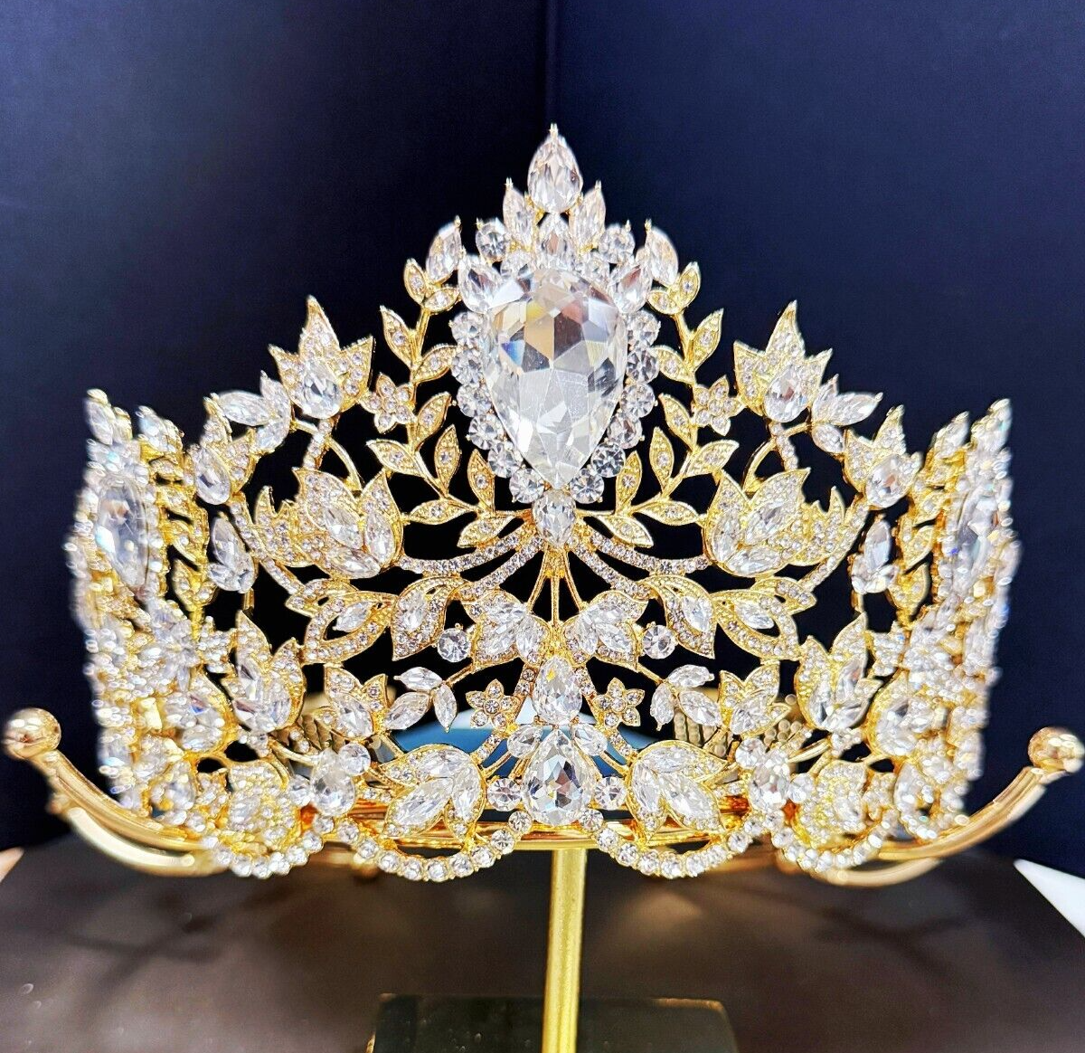 Royal Queen Crown, Gold Wedding Tiara, Prom Headpiece 