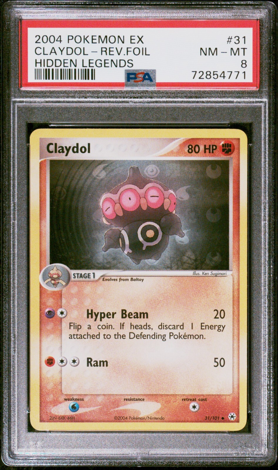 Pokemon Card Claydol 31/101 Reverse Holo EX Hidden Legends PSA 8 NM-MT