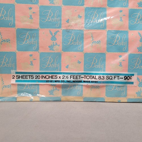 VINTAGE HY-SIL Gift Wrap Baby Wrapping Paper 2 Sheets Pink Blue Rabbit Duck NOS - Picture 4 of 7