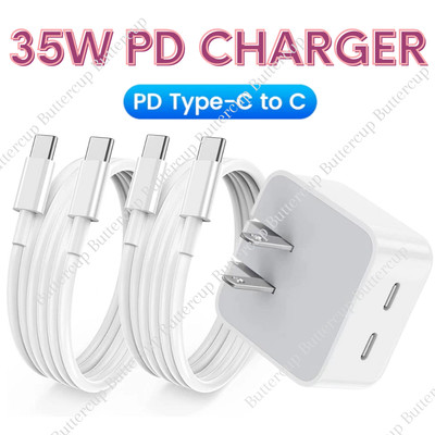 35W PD Fast Wall Charger Dual USB C TypeC Cable For iPadPro Samsung iPhone 16 15