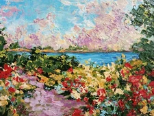 Summer nature Original texture Impressionism Oil Painting Meadow Landscape Art
