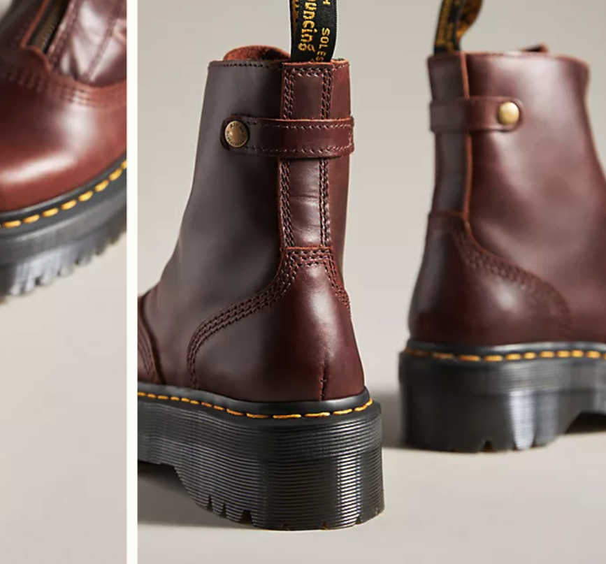 DR. MARTENS JETTA ZIPPED SENDAL LEATHER PLATFORM BOOTS in Dark