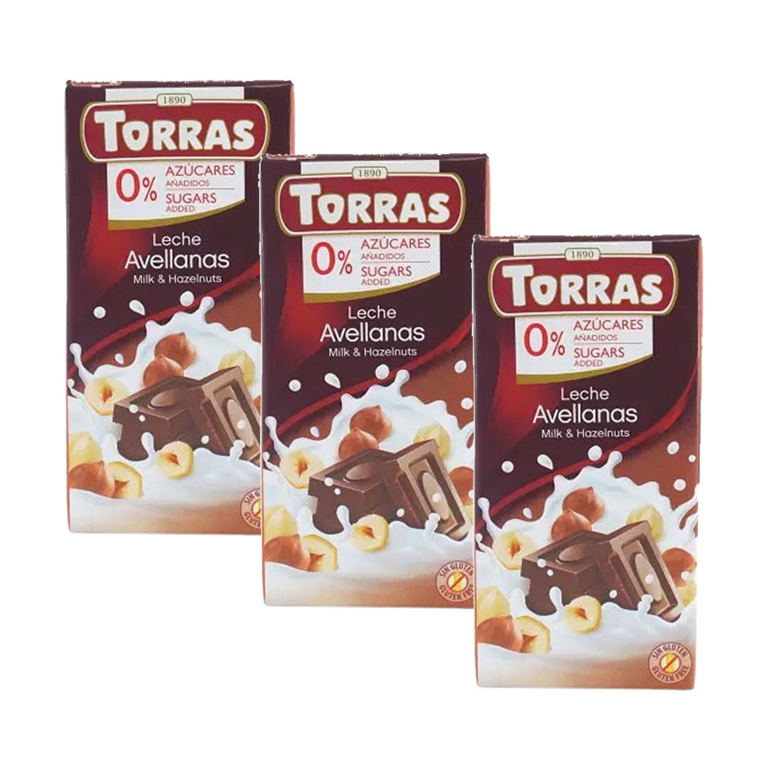 Torras No Added Sugar Milk Chocolate & Hazelnuts 3 x 75g
