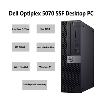Dell OptiPlex 5070 Core i7 9th Gen 16GB RAM 512GB SSD WiFi Desktop