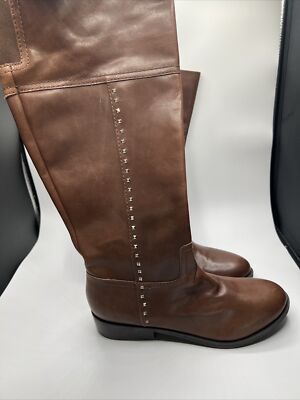 Marc Fisher Boots Womens 7.5 Full Zip Aysha Brown Leather Tall Knee High Riding 