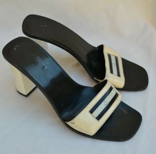 GUCCI AUTH $999 Women's Black White Patent Leather Slip On Vintage Slide Size 7 - 第 1/8 張圖片