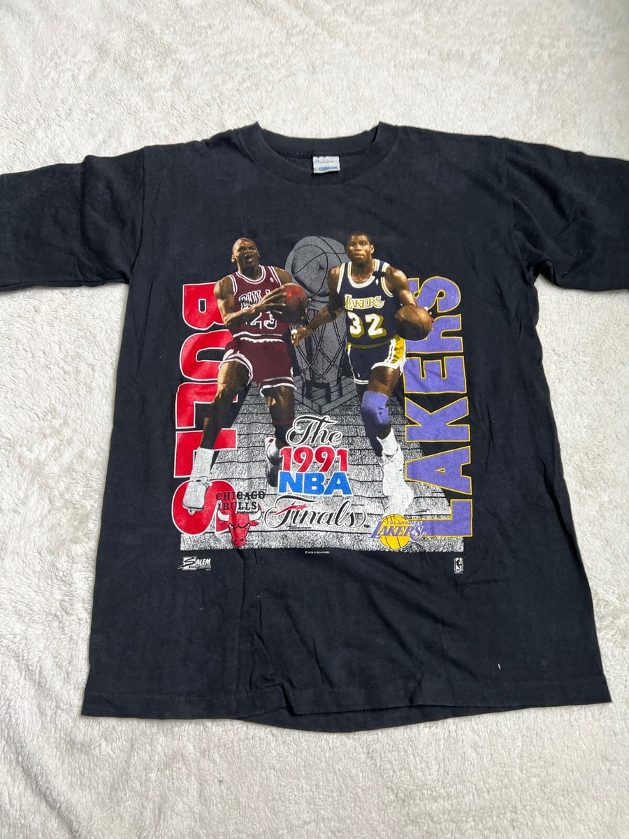 ウェア 1991 NBA BULLS LAKERS JORDAN JOHNSON XL 1991 NBA Finals T-shirt - Jordan VS Magic Johnson Chicago