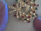   Vintage Tara Gold Tone Multi Color Crystal Christmas Wreath Clip On Earrings — photo 8