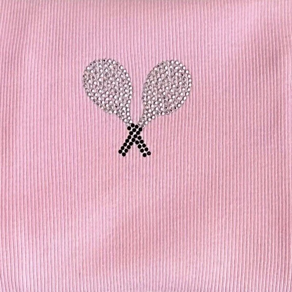 NUEVO SIN ETIQUETAS ~ Camiseta sin mangas acanalada para niñas American Apparel con apliques de tenis ROSA ~ Talla 12 Foto 3 de 4