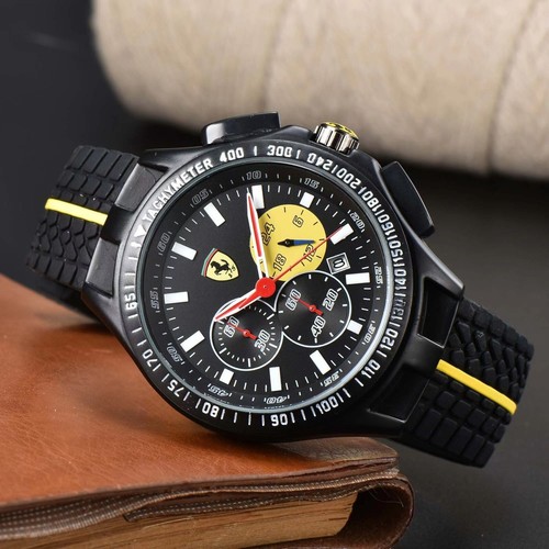 Hot Men's Formula 1 Scuderia Ferrari 44mm Luxury Chronograph Red Silicone Watch - Picture 11 of 23