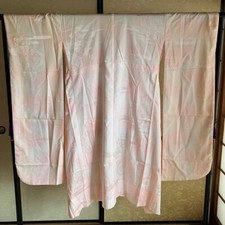 Vintage Japanese Silk Kimono Pink Floral Embroidery, Elegant