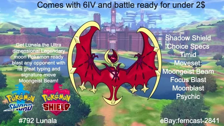 Shiny Lunala Event Pokemon for Pokemon For Sword & Shield on Switch