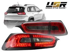 4 PIECES LH+RH/Inner+Outer Smoke LED Rear Tail Lights For 14-17 Jeep Cherokee KL