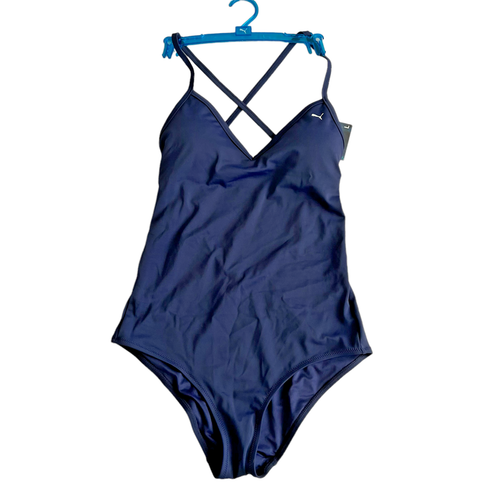 PUMA Women's Swim V-Neck Crossback Swimsuit One Piece, Navy, L