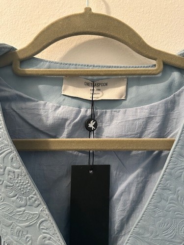 One Teaspoon WANDERER Fringed Baby Blue Dream Short Lined Leather Jacket NWT XS - Picture 8 of 24